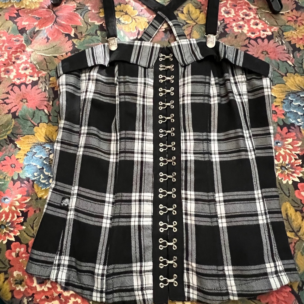 Tripp NYC Plaid Corset Top with Suspender straps.